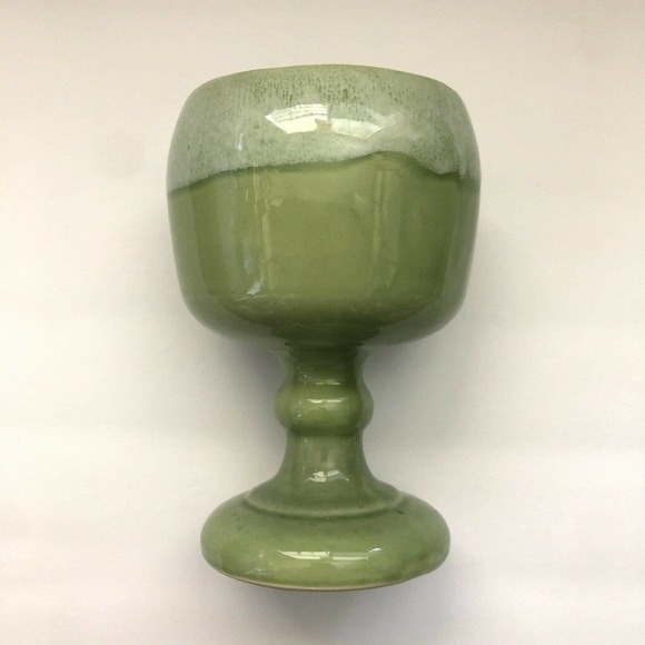 Cookson Pottery 19 USA Green Drip Glaze Footed Pedestal Chalice Vase Planter - Picture 7 of 12